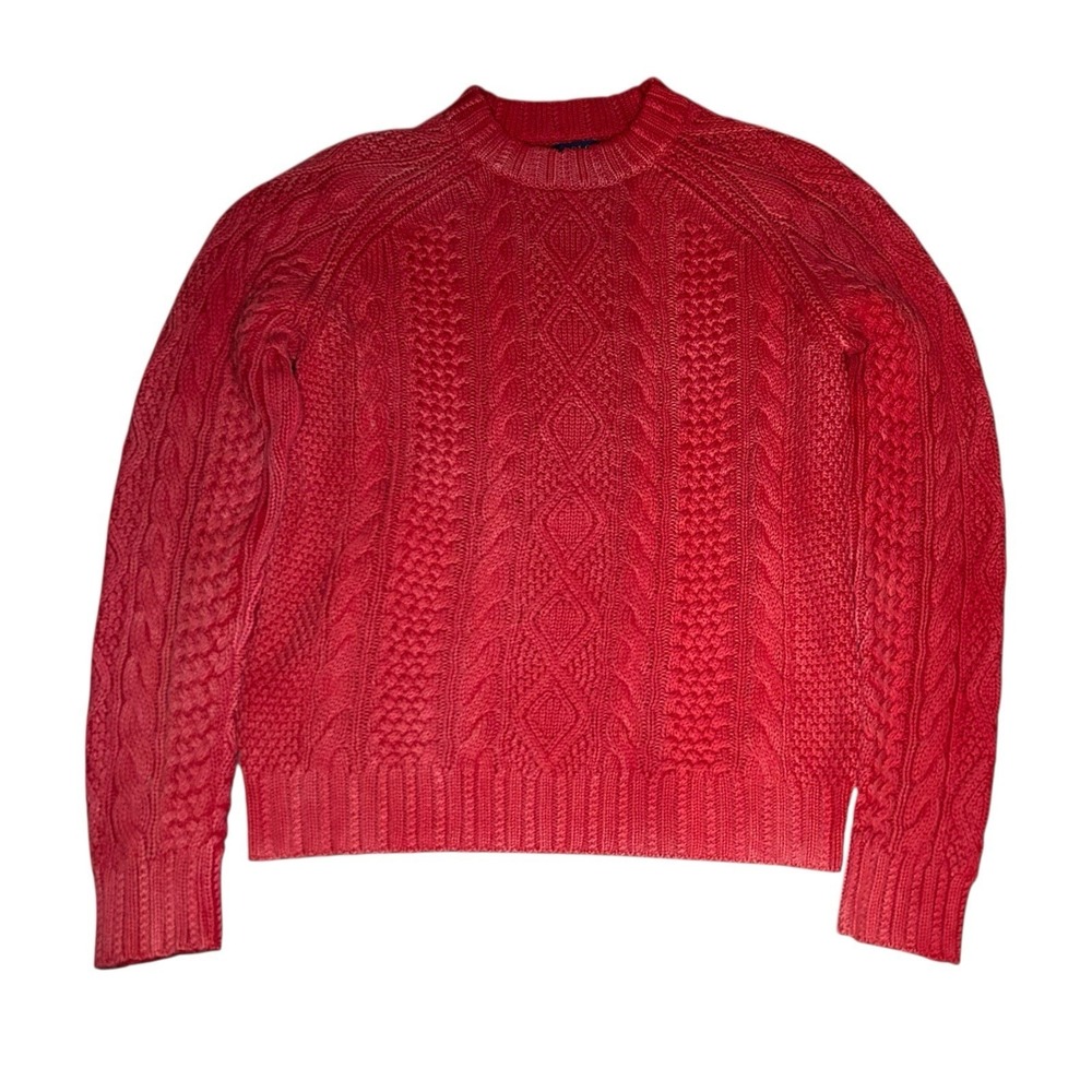 Polo Ralph Lauren Mens Small Red Cable Knit Cotton Sweater Pullover Preppy
